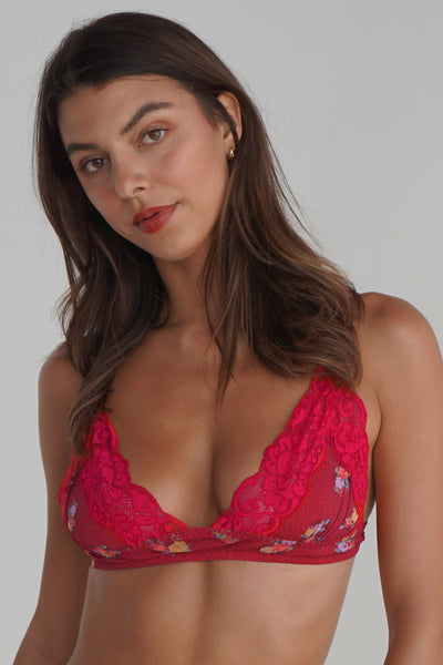 Dark red lace triangle bra top